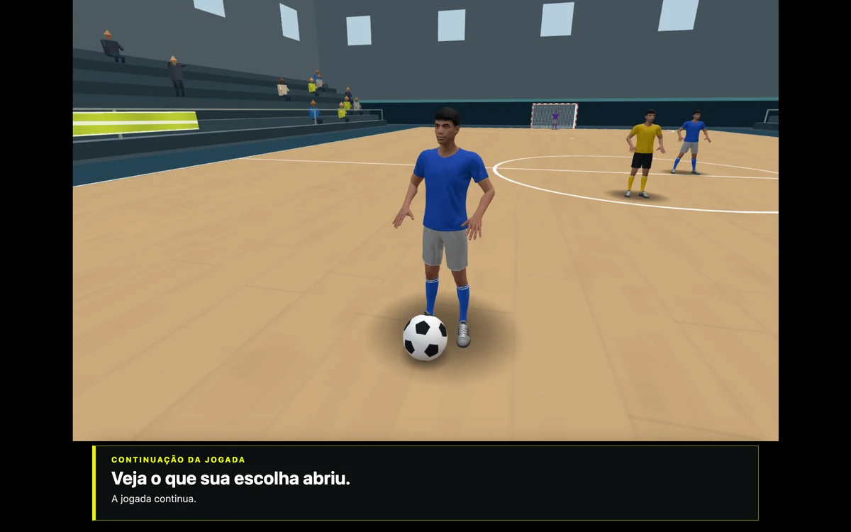 Continuação da jogada no simulador atual, mantendo a visão em primeira pessoa.